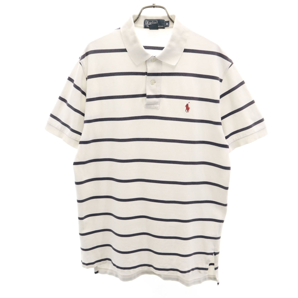 Polo by Ralph Lauren ポロバイラルフローレン ボーダー柄 半袖 ポロシャツ M ホワイト 鹿の子