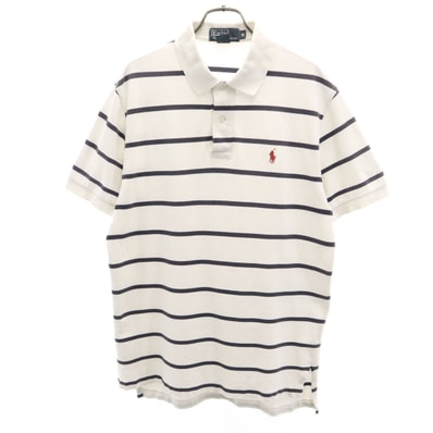 Polo by Ralph Lauren ポロバイラルフローレン ボーダー柄 半袖 ポロシャツ M ホワイト 鹿の子