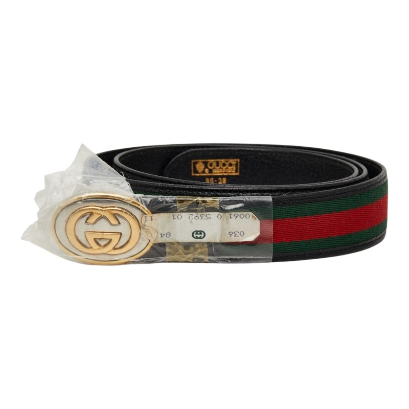グッチ シェリーライン GGロゴ バックルベルト 0360840061 ブラック グリーン レッド レザー メンズ GUCCI 【中古】
