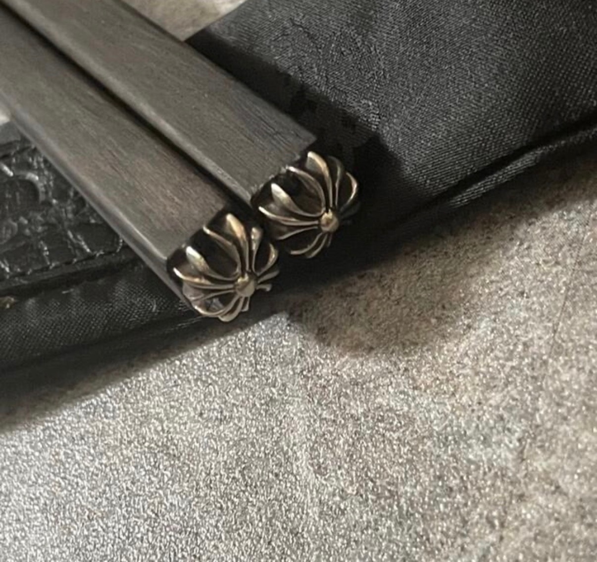 Chrome Hearts CH Plus Ebony Wood Chopsticks "Black/Silver"