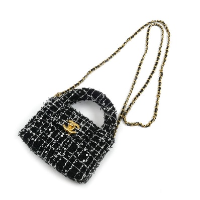 CHANEL シャネル ファブリック ミニチェーンショルダー ショルダーバッグ ブラック AP3435 スパンコール レディース【中古】【美品】