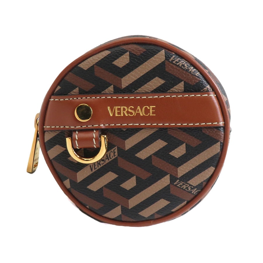 ヴェルサーチ VERSACE ポーチ PVCコーティングキャンバス/レザー ブラウン レディース【中古】 h30760a