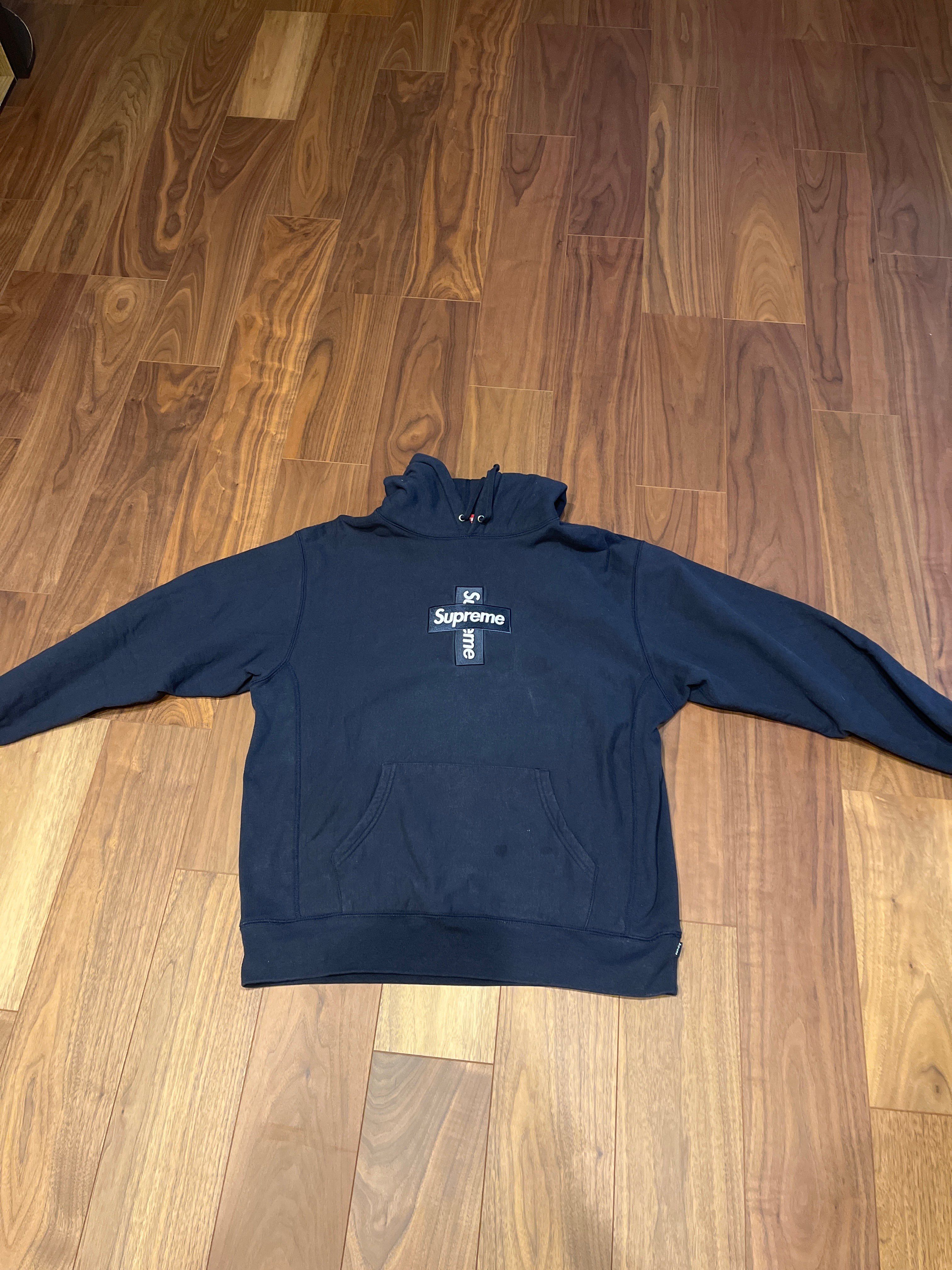 Supreme Cross Box Logo Hooded Sweatshirt "Navy"