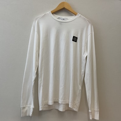 STONE ISLAND 【ストーンアイランド】長袖 Tシャツ ホワイト ワンポイントロゴ L
