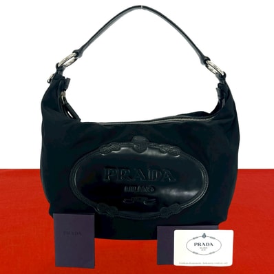 PRADA プラダ ロゴ 刻印 ナイロン レザー ショルダーバッグ ブラック
36862