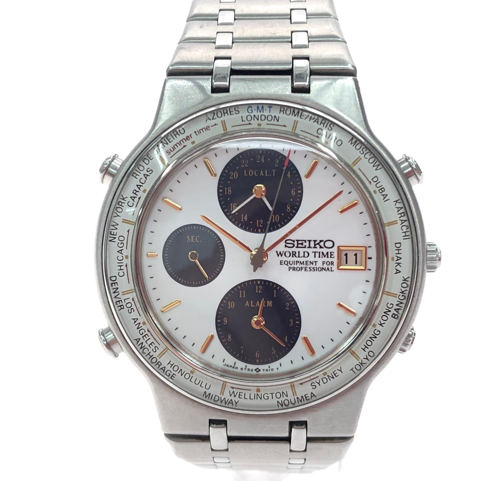 SEIKO セイコー メンズ腕時計 クオーツ ワールドタイム アラーム GMT クロノグラフ デイト 5T52-7A00