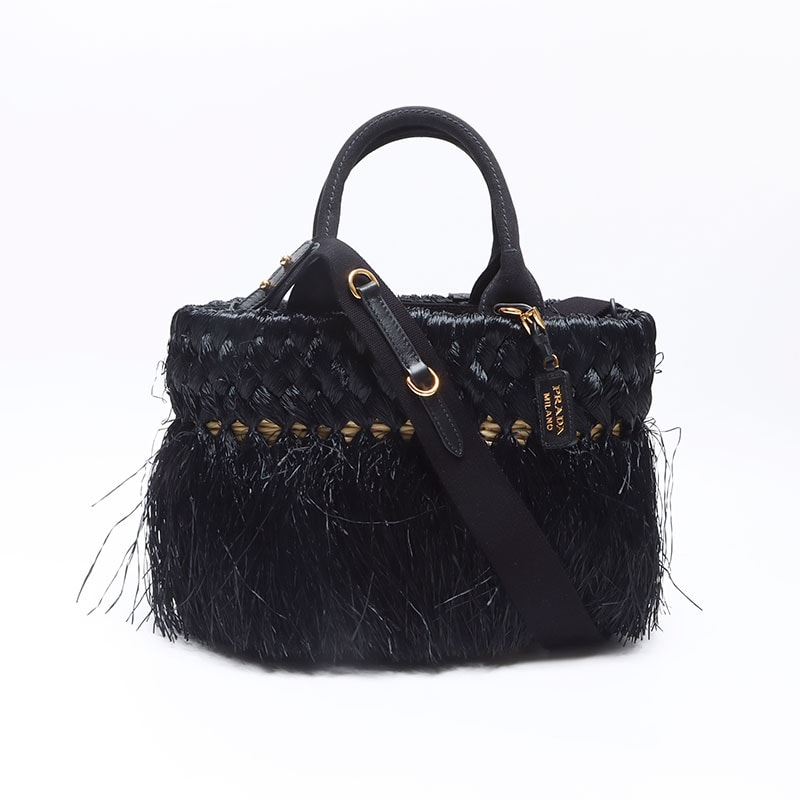 プラダ PRADA カゴバッグ ストロー ハンドバッグ【中古】