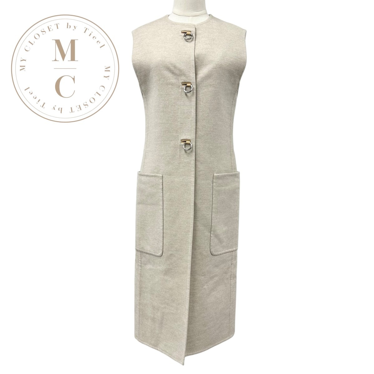 エルメス HERMES アウター カシミヤ ベージュ 未使用 ロング ベスト ジレ