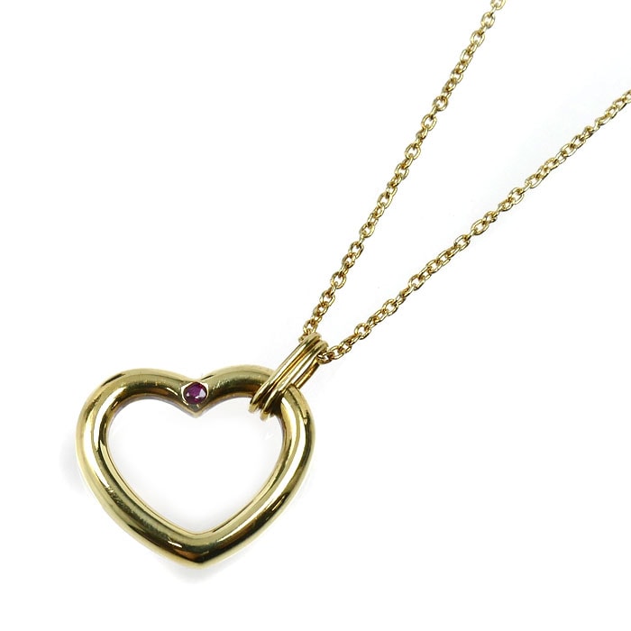 TIFFANY&Co. ティファニー K18YG イエローゴールド オープンハート 1P ルビー ネックレス ルビー 4.0g 43cm レディース【中古】