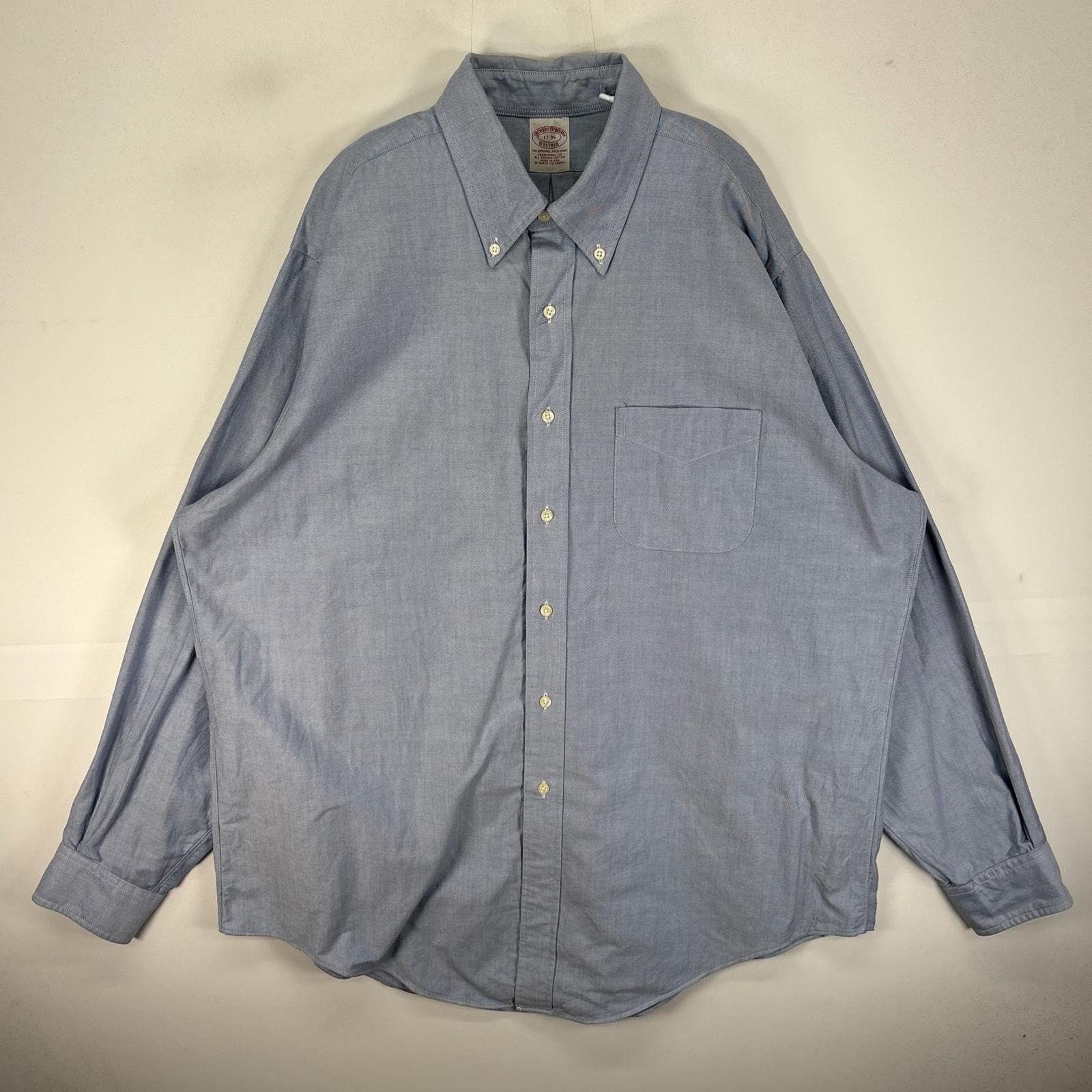 古着 ブルックスブラザーズ Brooks Brothers USA製 長袖シャツ ボタンダウン 胸ポケット USA製 XL  ブルー系 無地 メンズ