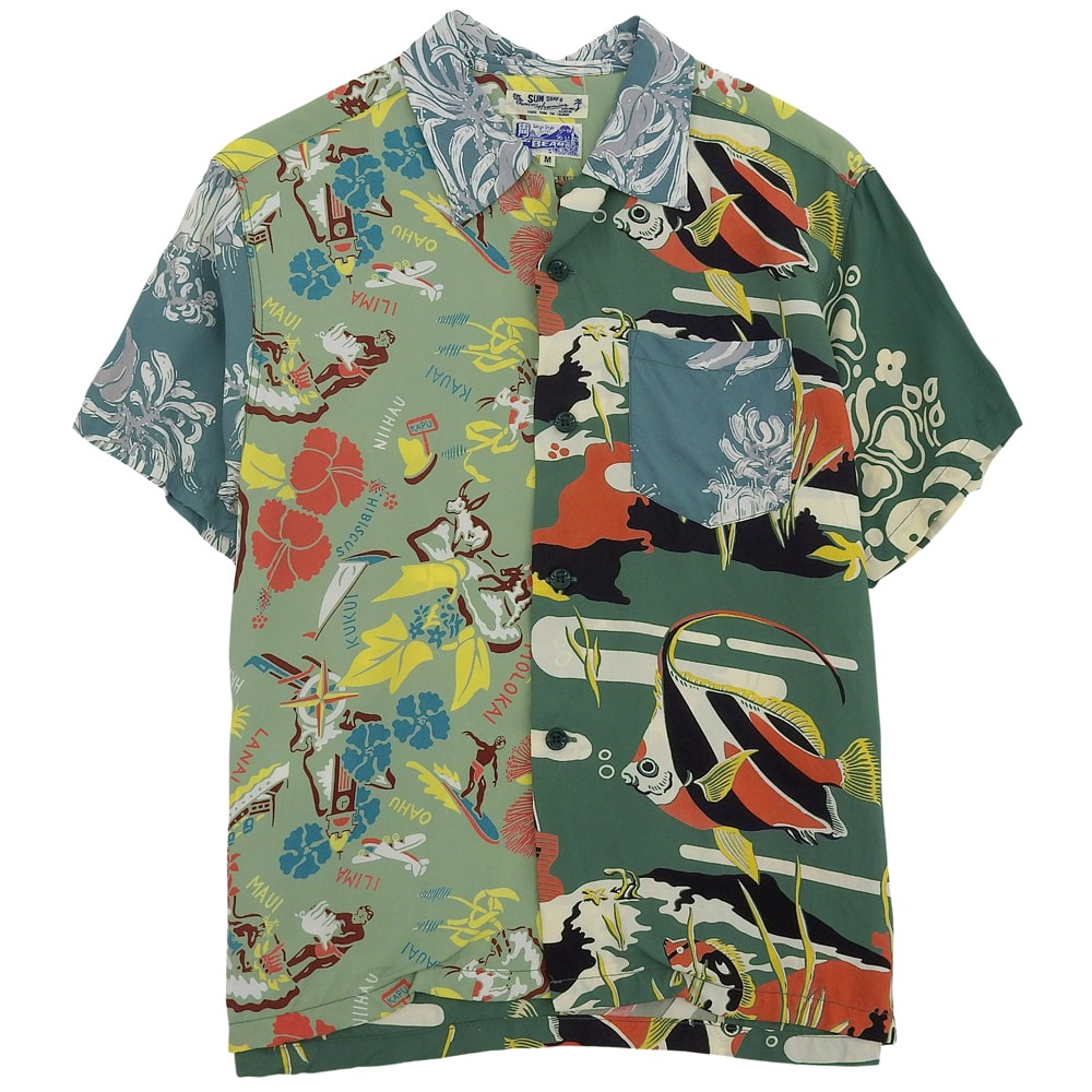 サンサーフ 美品 【ビームスボーイ別注】 クレイジー ハワイアン シャツ トップス メンズ グリーン M M