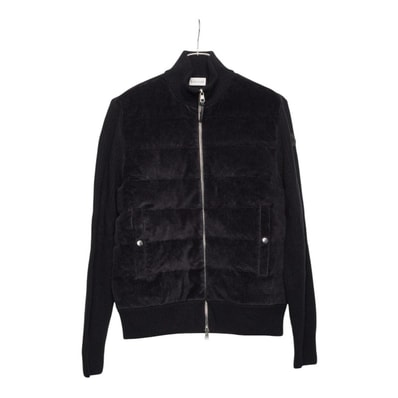 モンクレール TRICOT CARDIGAN コーデュロイ ニット カーディガン ジャケット サイズL ブラック コットン ポリエステル ポリウレタン ウール ナイロン ダウン フェザー メンズ MONCLER 【中古】