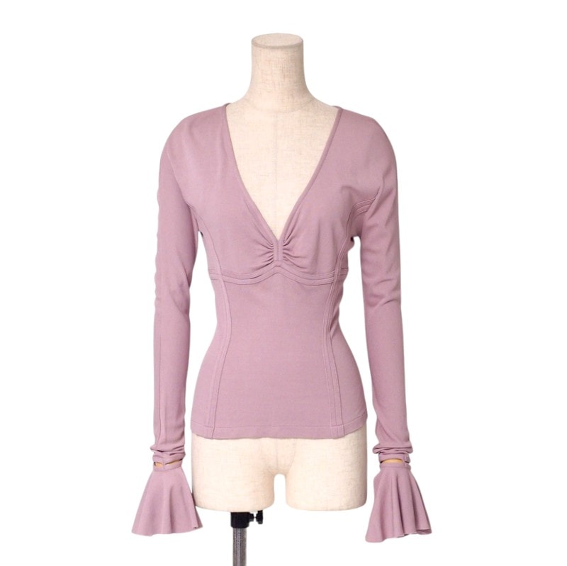 Yves Saint Laurent rive gauche イヴサンローランリヴゴーシュ カットソー サイズM ブラウス ベルスリーブ ストレッチ パープル イタリア製 ブランド古着【中古】20241223/RA2009