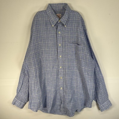 古着 ブルックスブラザーズ Brooks Brothers 長袖シャツ IRISH LINEN チェック TRADITIONAL FIT L ブルー系 マルチカラー メンズ