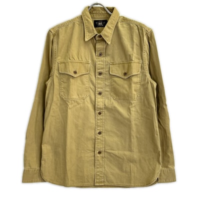 ダブルアールエル ベージュ コットン ツイル オフィサーズ ワークシャツ M