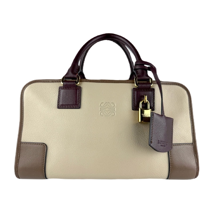 ロエベ LOEWE ハンドバッグ アマソナ レザー ライトベージュ/ブラウン/パープル ゴールド レディース【中古】 z7949