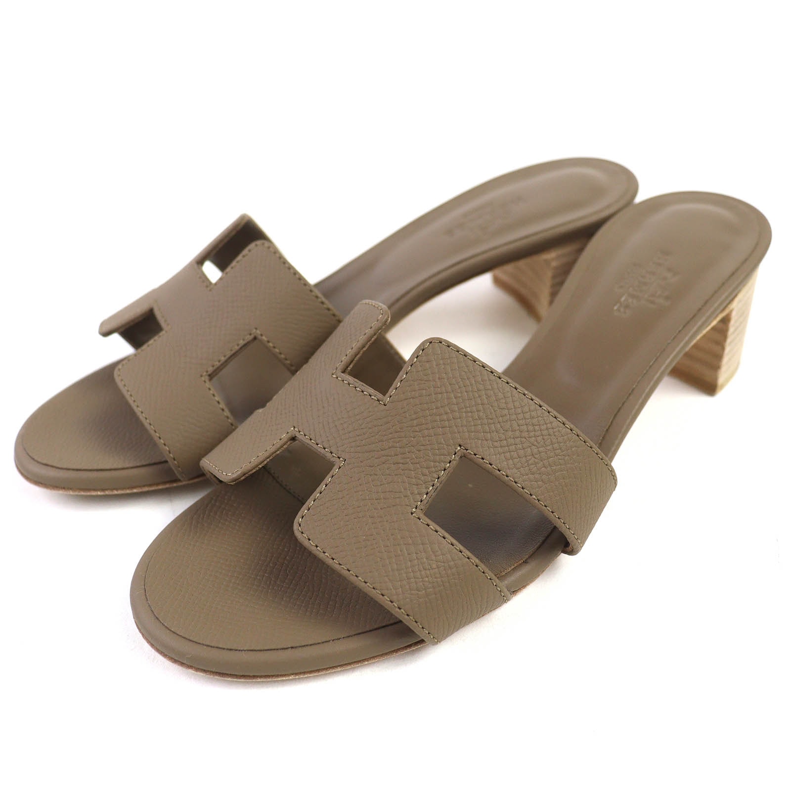 美品 エルメス Hロゴ レザー ミュール オアジス サンダル 35 151215Z