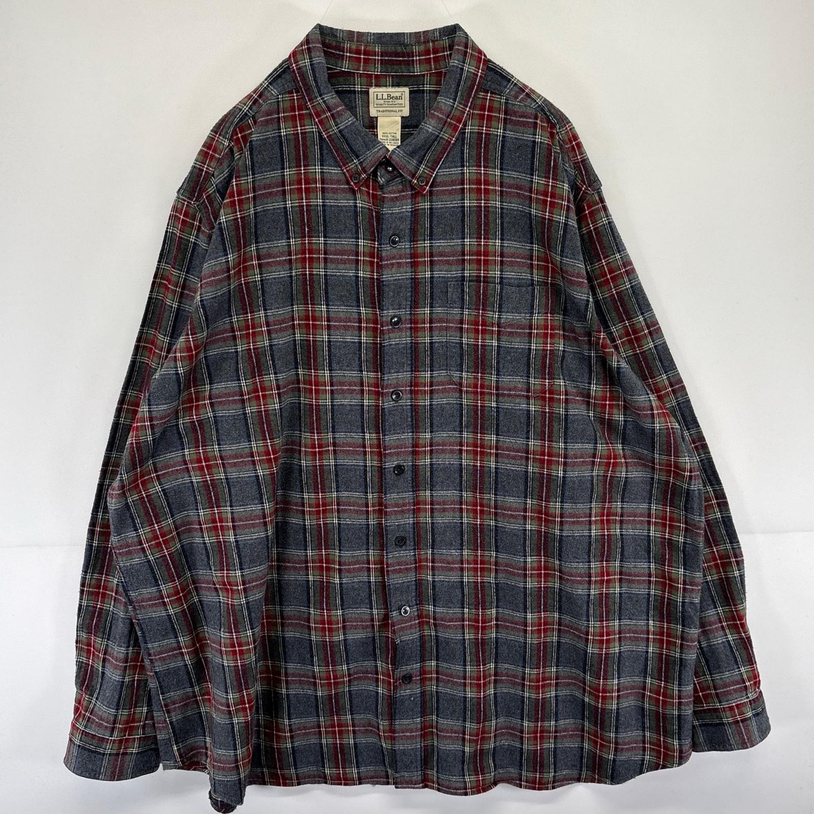 古着 エルエルビーン L.L.Bean 長袖シャツ ネルシャツ チェック 大きいサイズ 胸ポケット ボタンダウン XXXL  グレー系 メンズ