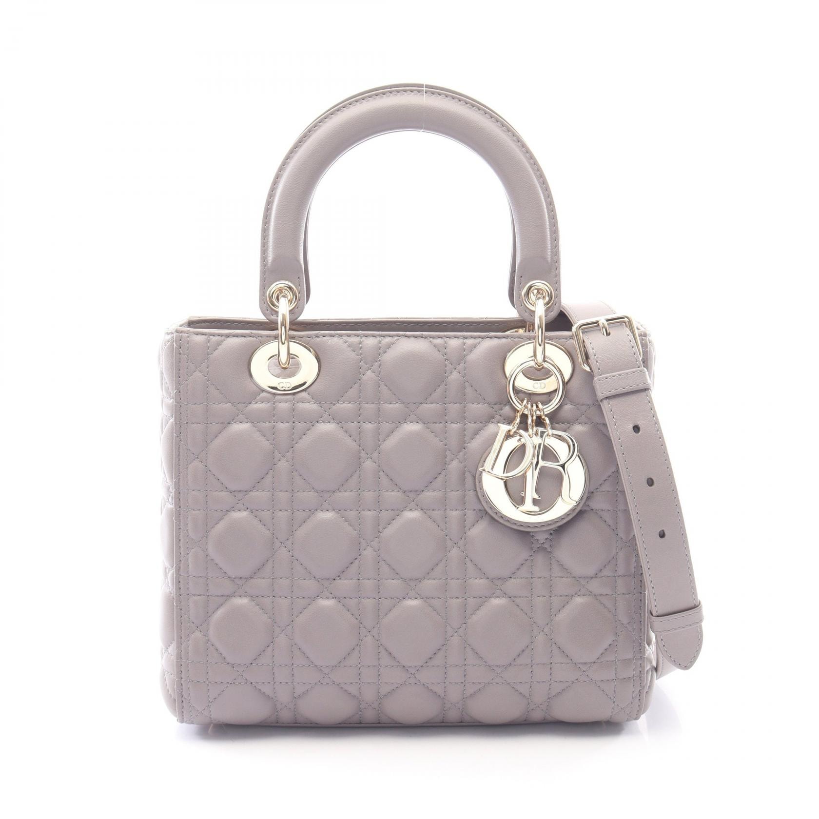 ディオール Dior LADY DIOR レディディオール カナージュ 2WAY ハンドバッグ バッグ レザー レディース グレー系 【中古】