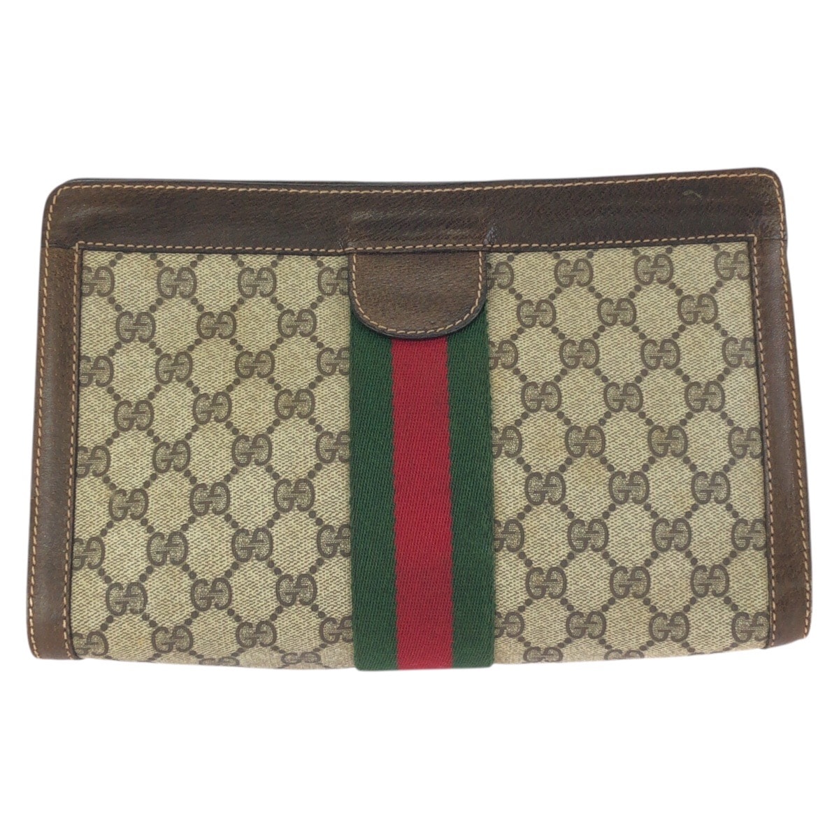美品 GUCCI グッチ ヴィンテージ オールドグッチ シェリーライン ベージュ ブラウン GGスプリームキャンバス レザー/ クラッチバッグ セカンドバッグ 602558 【中古】