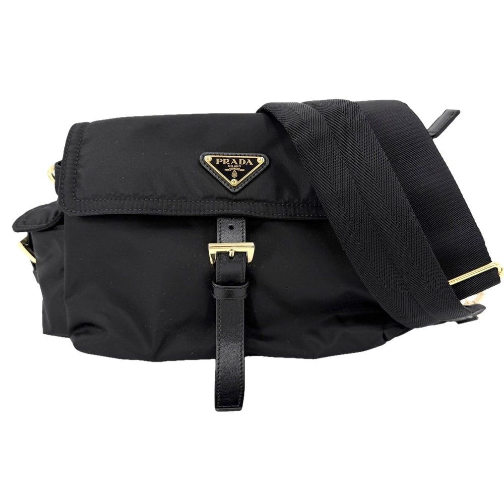 PRADA プラダ ショルダーバッグ エクスプローラ Re-Nylon 肩掛け 斜め掛け トライアングルロゴ ナイロン レザー ブラック 黒 ゴールド金具 レディース 美品【中古品】