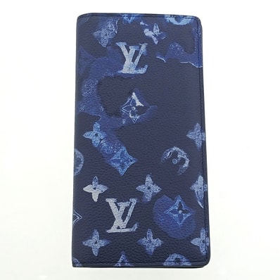 LOUIS VUITTON ルイ・ヴィトン ポルトフォイユ ブラザ NM ウォーターカラー 長財布 M80465 グレインレザー ネイビー メンズ【中古】