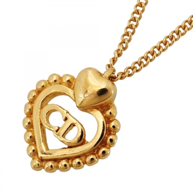 ★SALE【6jcb0321-k】クリスチャンディオール ネックレス CDロゴ ハートモチーフ GPメッキ ゴールド【中古】レディース