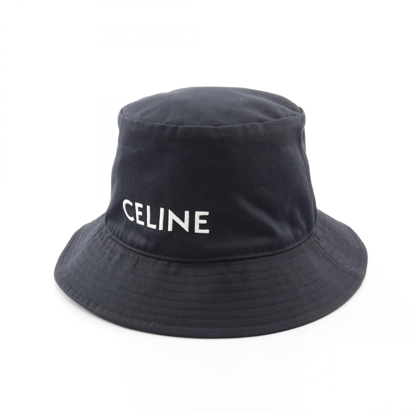 セリーヌ CELINE ロゴ刺繍 バケット ハット 帽子 コットン メンズ レディース ブラック系 【中古】