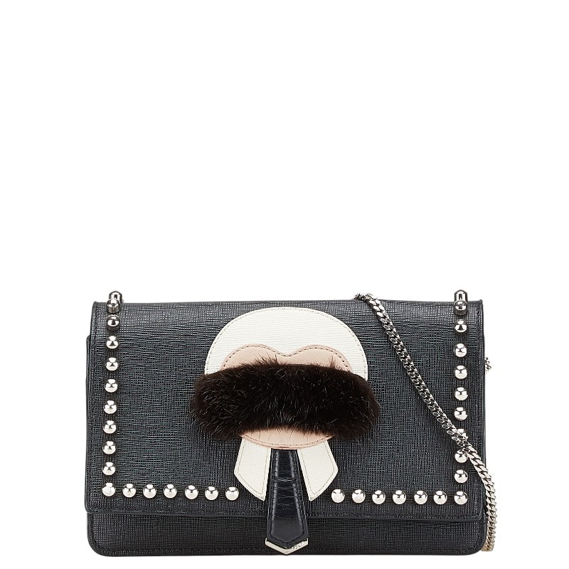 フェンディ カーリト スタッズ ショルダーバッグ ブラック レザー レディース FENDI 【中古】