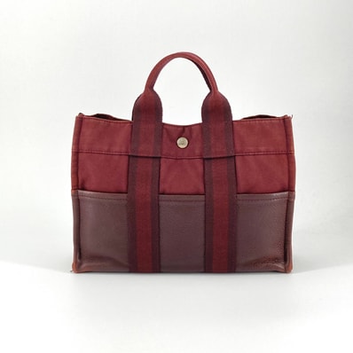 HERMES(エルメス) フールトゥ ハーフレザー ハンドバッグ レッド