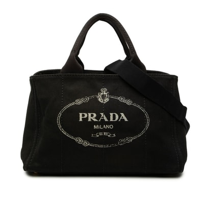 プラダ 三角ロゴプレート カナパM ハンドバッグ ショルダーバッグ 2WAY BN2642 ブラック キャンバス レディース PRADA 【中古】