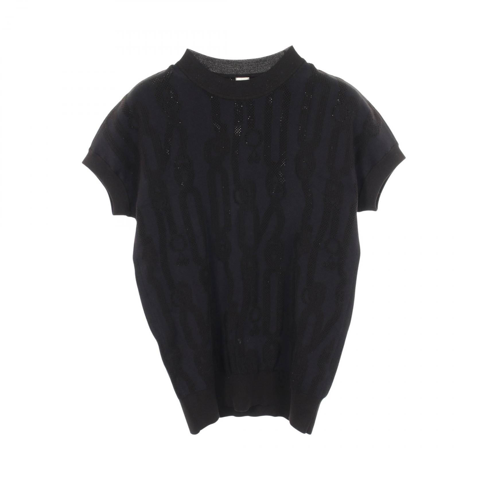 エルメス HERMES パル フロワリミックス 半袖 ニット 衣料品 トップス レーヨン シルク シルク レディース ネイビー系 / ブラック系 【中古】