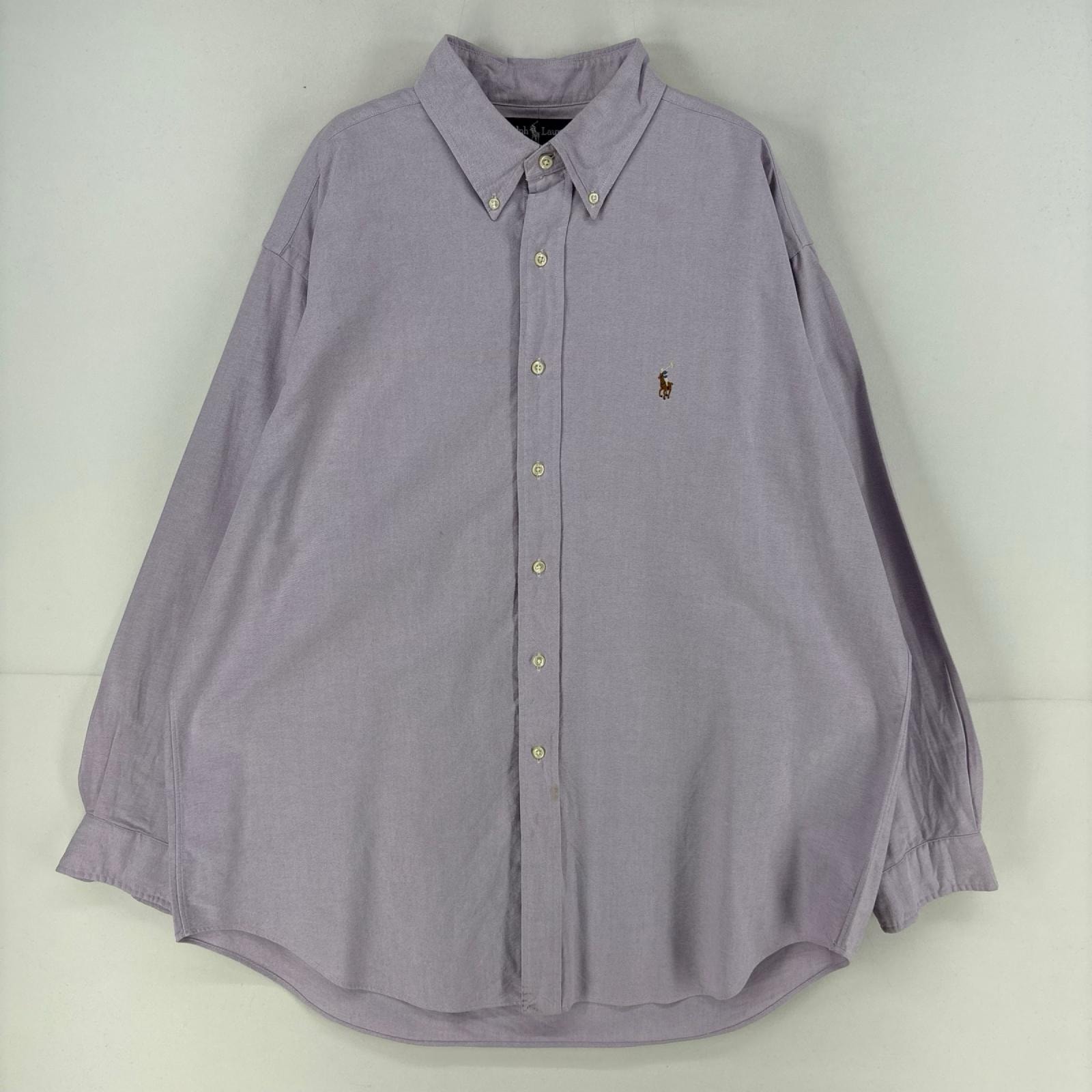 古着 ポロ・ラルフローレン POLO RALPH LAUREN 長袖シャツ 大きいサイズ YARMOUTH ワンポイント ロゴ 刺繍 2XL  パープル 無地 メンズ