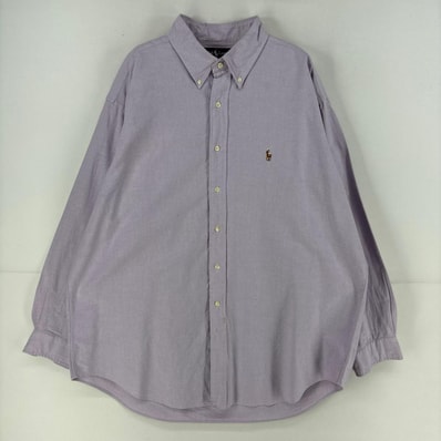 古着 ポロ・ラルフローレン POLO RALPH LAUREN 長袖シャツ 大きいサイズ YARMOUTH ワンポイント ロゴ 刺繍 2XL パープル 無地 メンズ