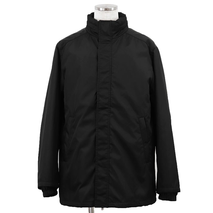 【美品】PRADA プラダ コート Re-Nylon100% メンズ サイズ 50 2023年製 ロゴ ボタン フロントフライ ソリッド 高密度ナイロン スタンドカラー/フード内蔵 リサイクルナイロン アウター ブラック 黒 ルーマニア製