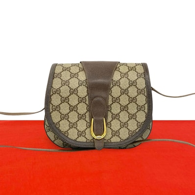 GUCCI グッチ GG 柄 ロゴ 金具 レザー PVC ショルダーバッグ ブラウン
831-1