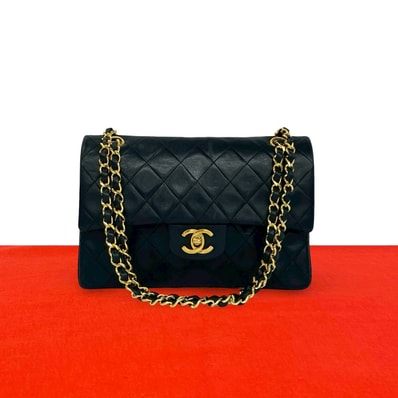CHANEL シャネル マトラッセ ココマーク ダブルフラップ ラムスキン ショルダーバッグ ブラック
400-7