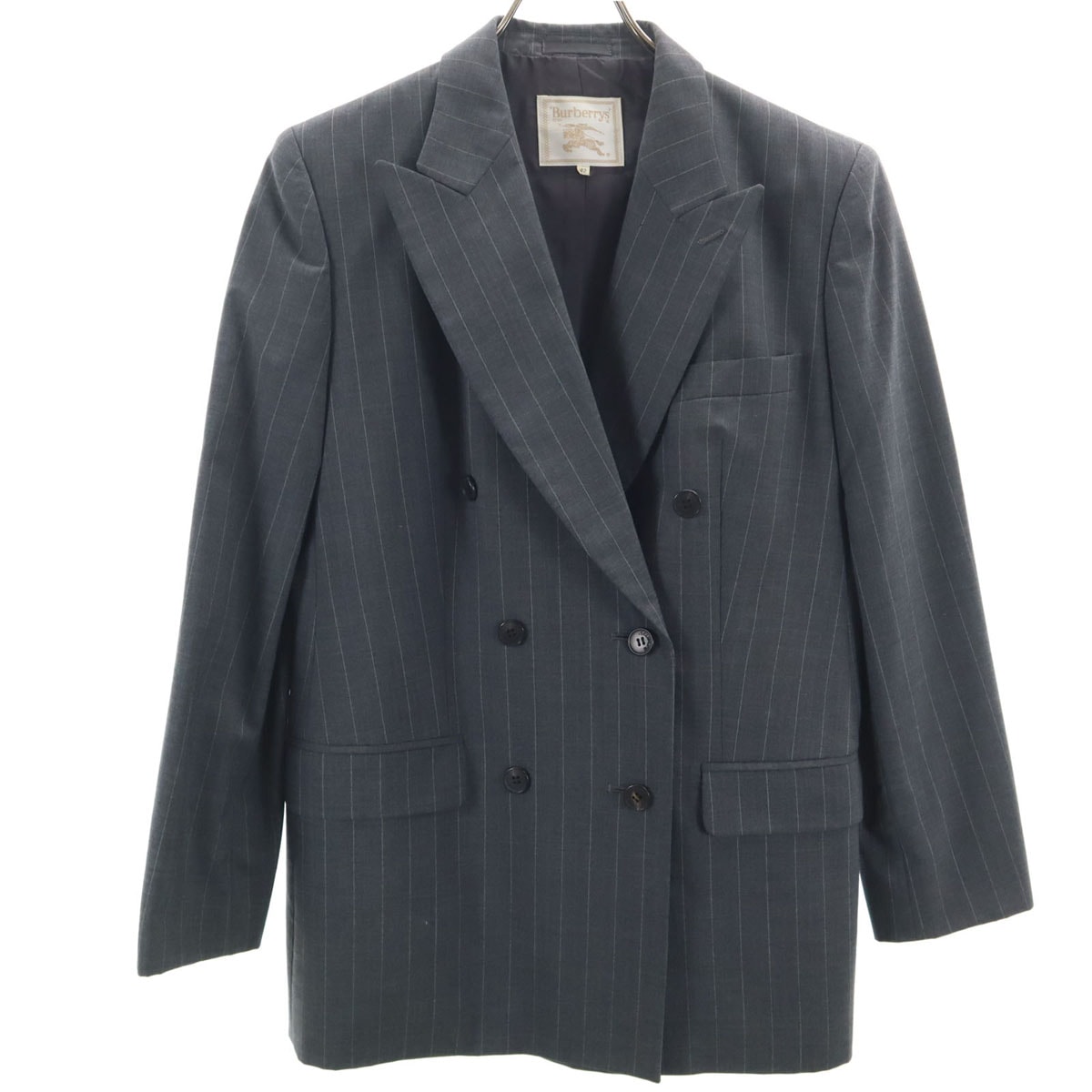 Burberrys バーバリーズ 90s オールド ストライプ柄 ダブル テーラードジャケット 42 チャコールグレー 三陽商会