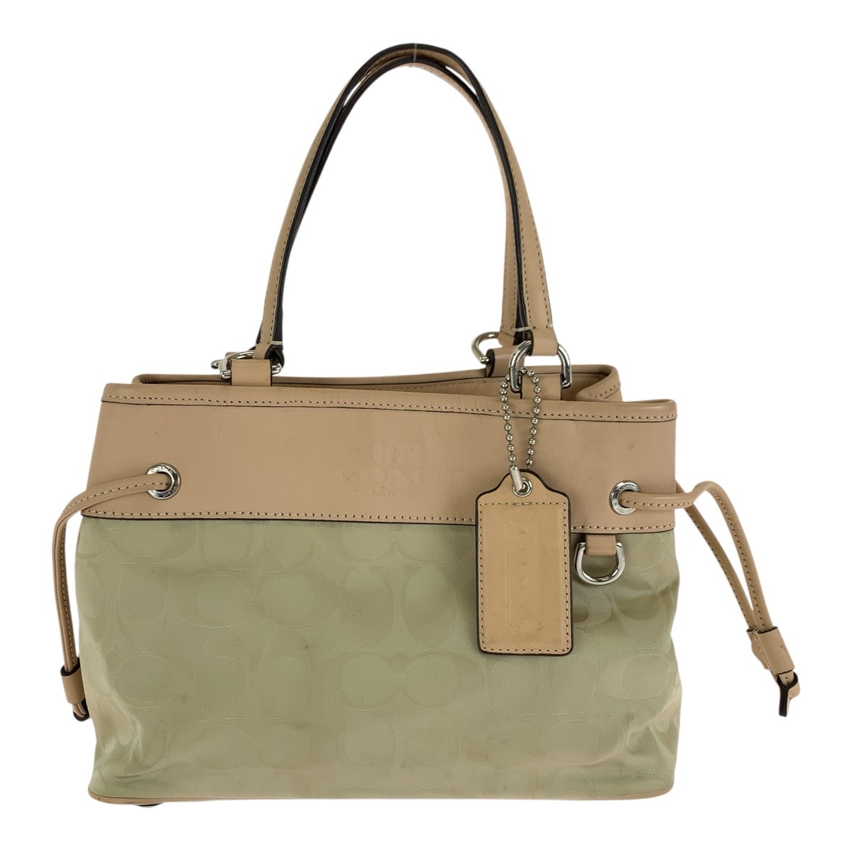 COACH コーチ シグネチャー ベージュ ピンク シルバー金具 ナイロン レザー/ ショルダーバッグ ハンドバッグ 602873 【中古】