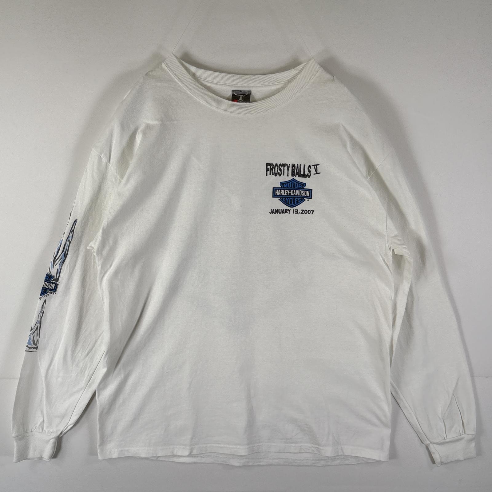 古着 ヘインズ Hanes 長袖Tシャツ ハーレーダビットソン ファイヤーデザイン ラバープリント ロサンゼルス BEEFY  ホワイト メンズ