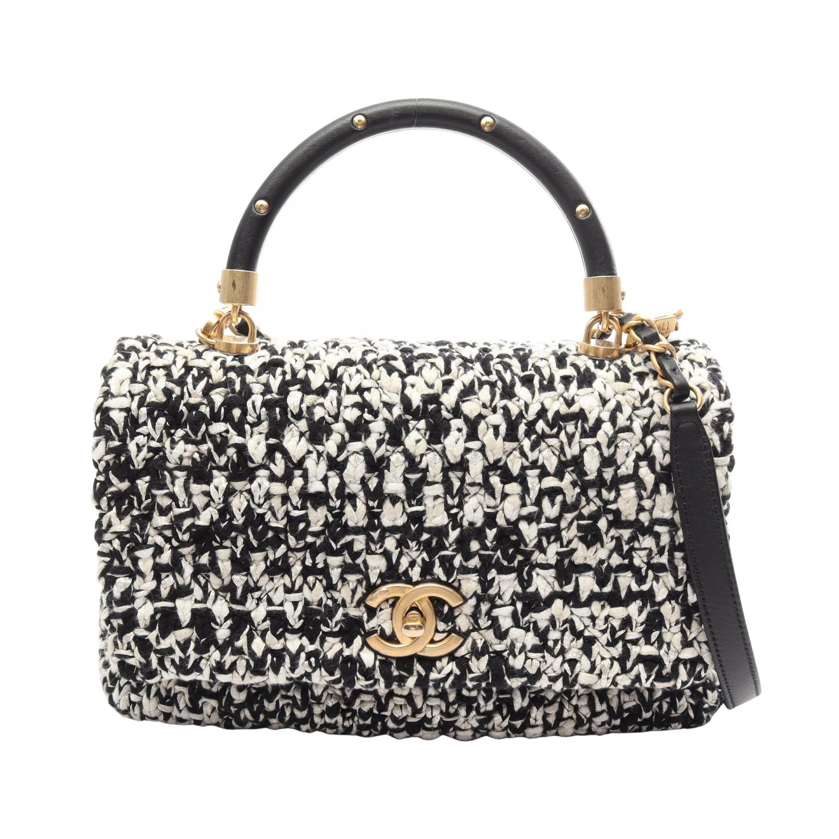 シャネル CHANEL マトラッセ トップハンドル 2WAY ハンドバッグ バッグ レザー ファブリック レディース ブラック系 / ホワイト系 【中古】
