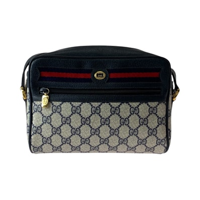 GUCCI グッチ ヴィンテージ シェリーライン オールドグッチ ネイビー ベージュ ゴールド金具 GGスプリームキャンバス レザー/ ショルダーバッグ ポシェット 601363 【中古】