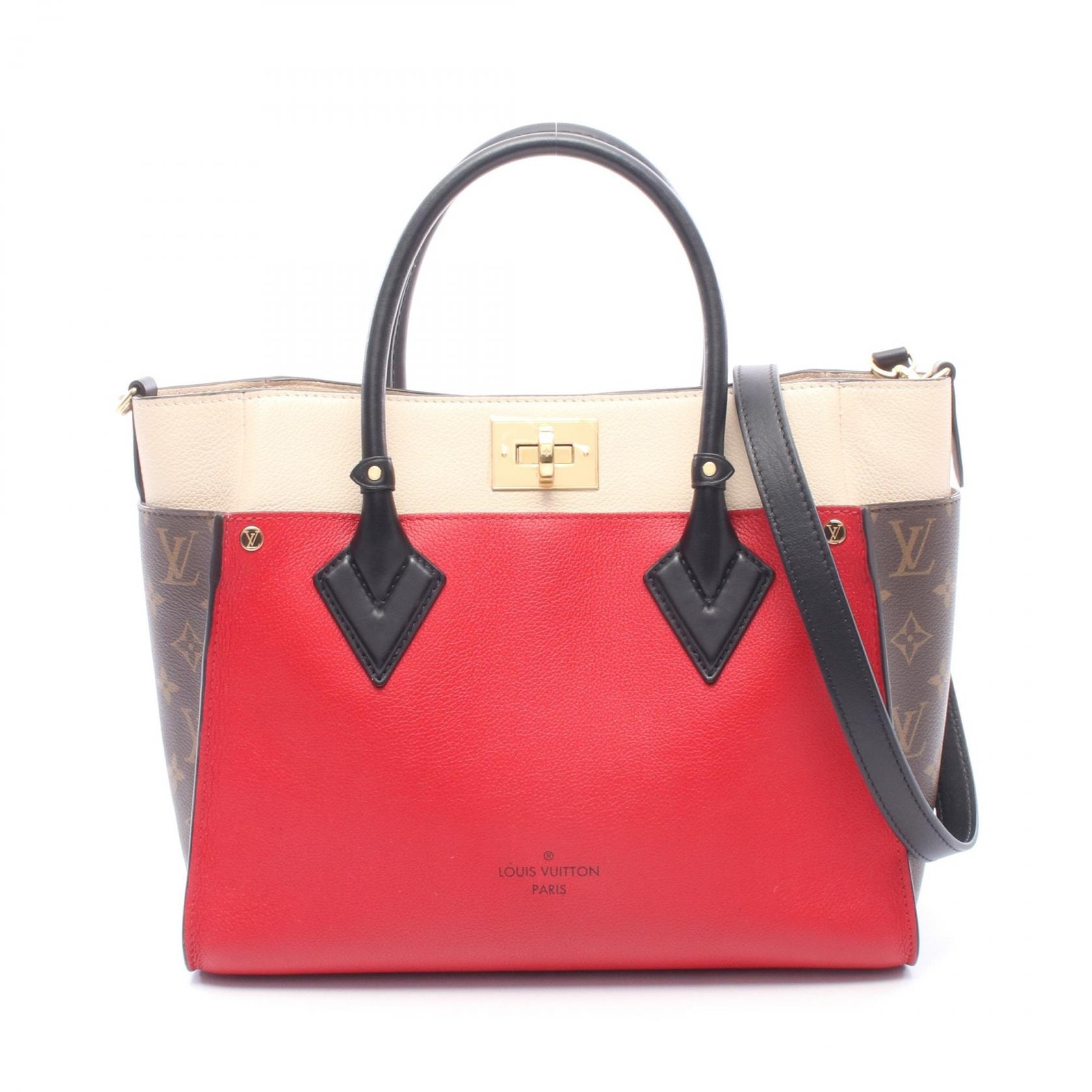 ルイ・ヴィトン LOUIS VUITTON オンマイサイド MM モノグラム ルージュピラット ハンドバッグ バッグ レザー PVCコーティングキャンバス レッド レディース レッド系 / ブラウン系 / マルチカラー M53824 【中古】