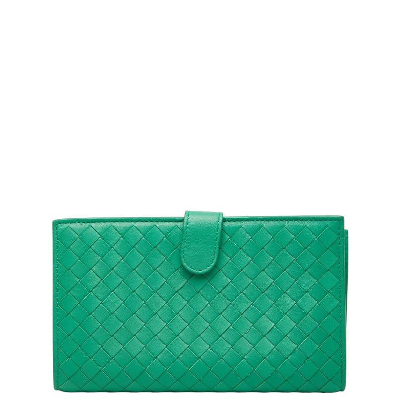 ボッテガヴェネタ イントレチャート ラウンドファスナー 長財布 グリーン レザー レディース BOTTEGAVENETA 【中古】
