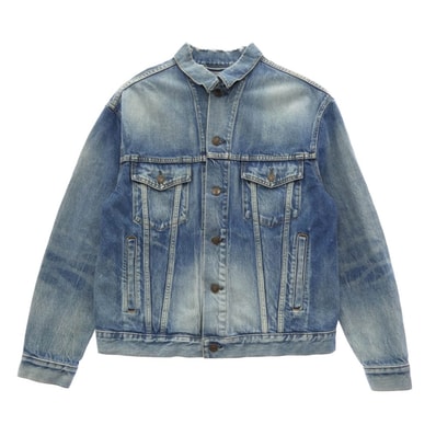 BALENCIAGA バレンシアガ 557388 TBP46 ダメージ加工 バックロゴ デニム ジャケット インディゴブルー系 34【中古】