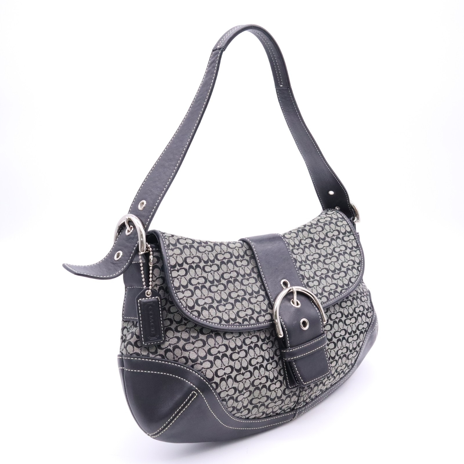 COACH コーチ ミニシグネチャー ソーホー フラップ ワンショルダーバッグ 6808 ハンドバッグ ネイビー グレー シルバー ミニシグネチャー レディース