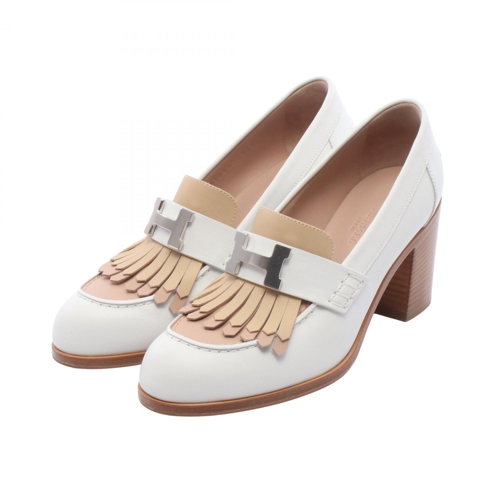 エルメス HERMES エリゼ70 モカシン パンプス 靴 レザー ホワイト レディース ホワイト系 / ベージュ系 221055Z 【中古】