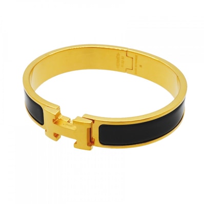 【6jgb0400-k】エルメス バングル クリッククラックPM GPメッキ ゴールド ブラック【中古】レディース