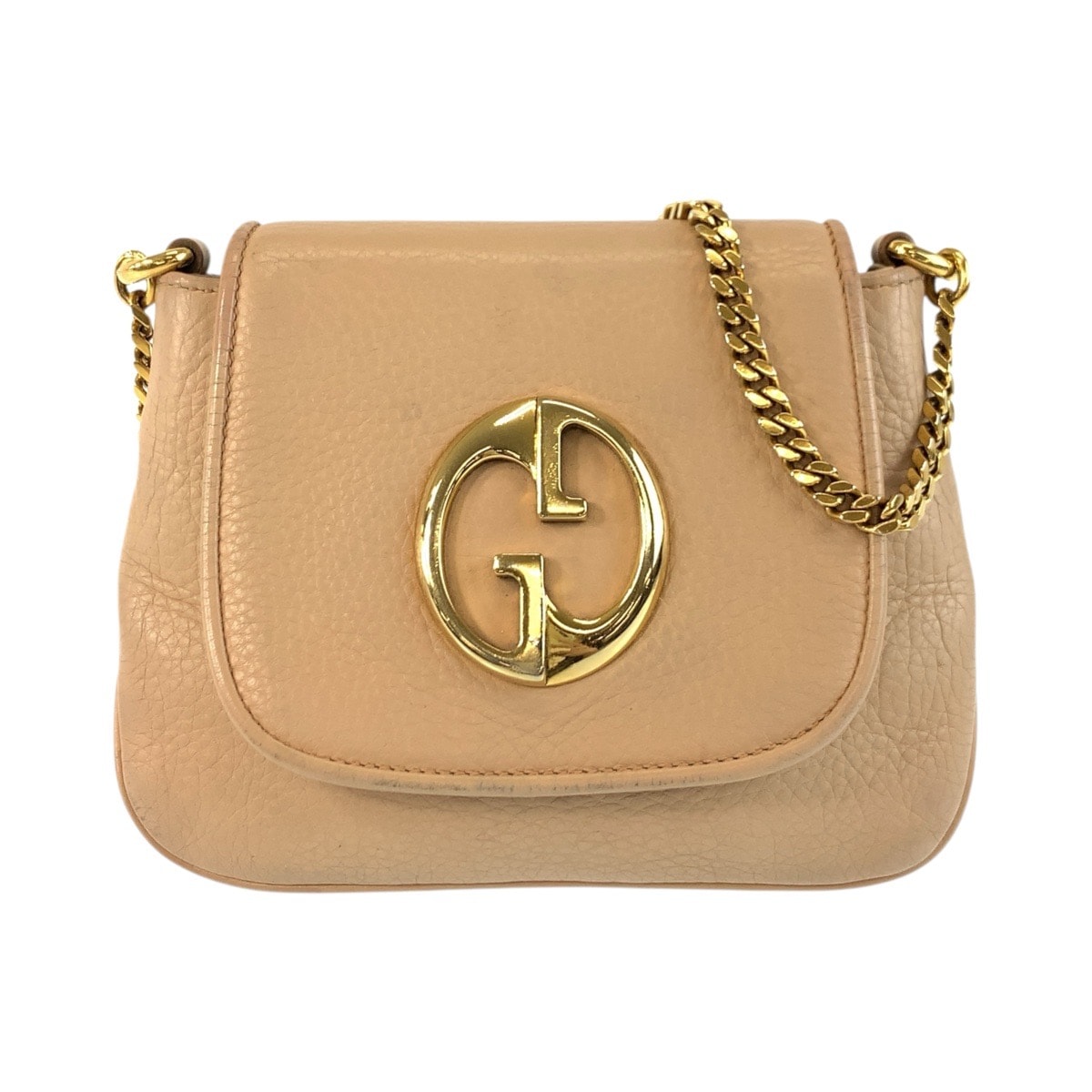GUCCI グッチ ダブルG ベージュ ゴールド金具 レザー チェーンショルダーバッグ ポシェット 600925 【中古】