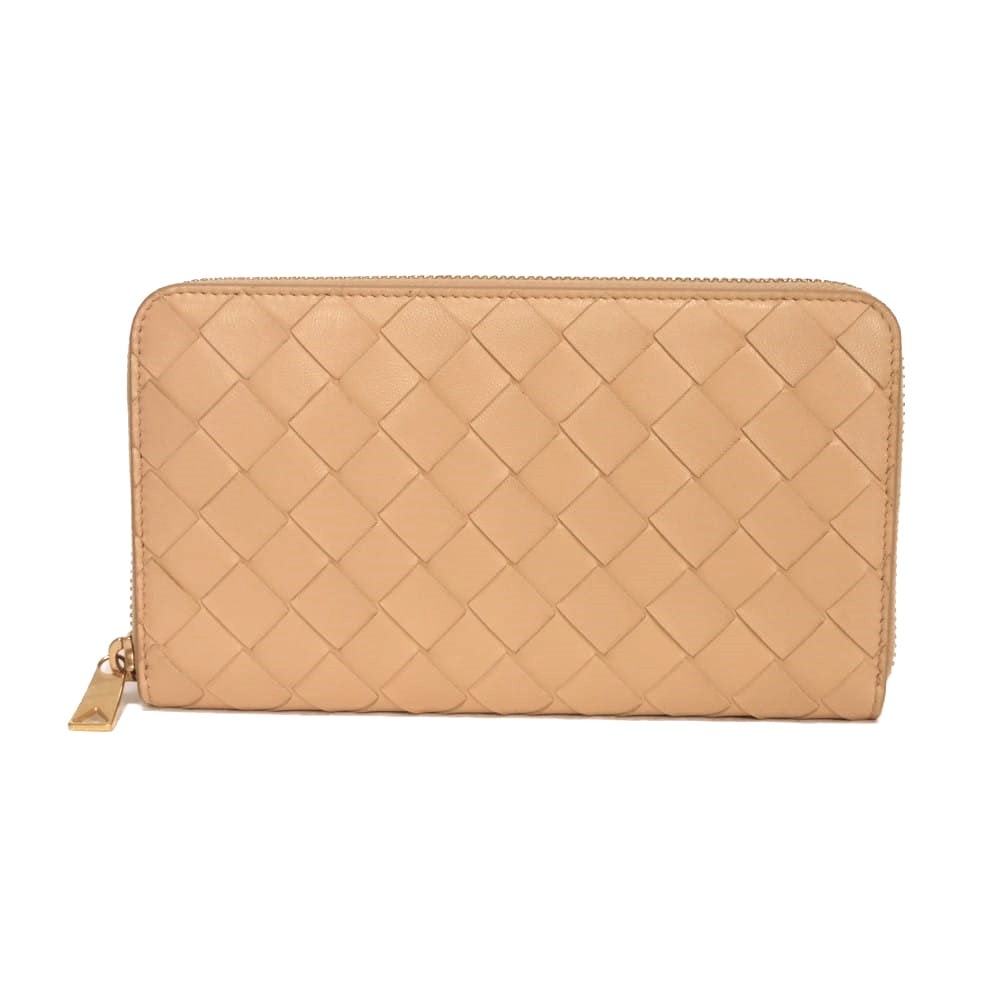 BOTTEGAVENETA ボッテガヴェネタ マキシ ジップアラウンド ウォレット ナッパ カーフ ベージュ ゴールド RFID ICチップ 札入れ コインケース ラウンドファスナー イントレチャート アーモンド 長財布 608053 VCPP2 2700